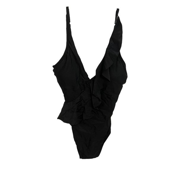 Kona Sol Women's ruffle front maillot black swimsuit NEW M - Picture 3 of 8